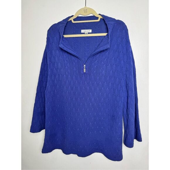 Coldwater Creek Cable Knit Pullover Sweater Zippered Neckline Long Sleeve Blue L - Picture 6 of 15